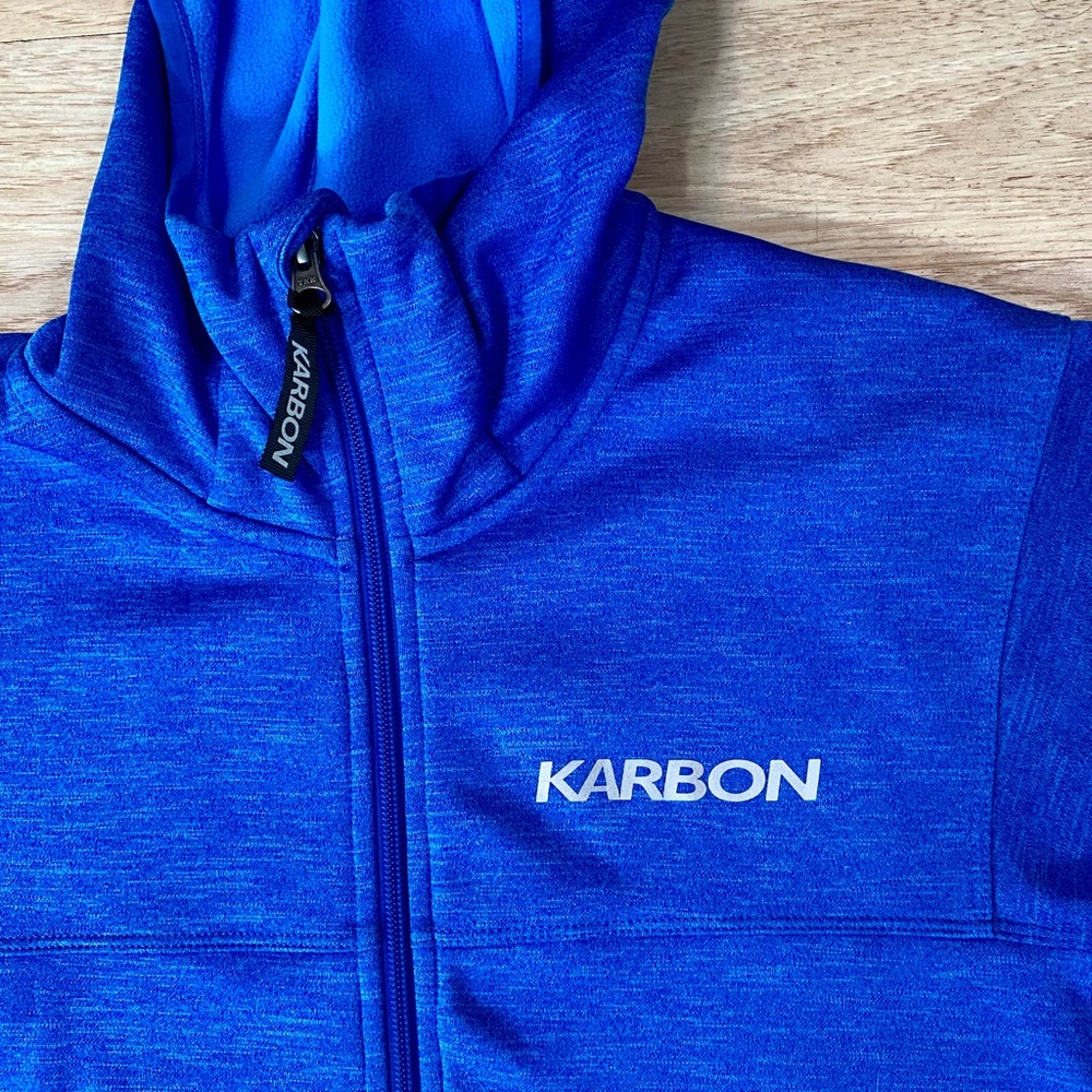 KARBON Jacket Mens M Royal Blue Full Zip Hooded Soft Shell Fleece Sports Hoodie
